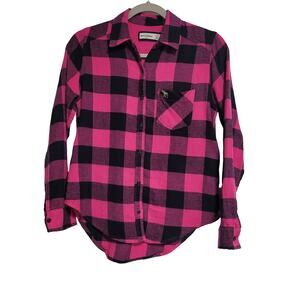 Abercrombie Girl's Pink Black Buffalo Plaid Button Up Pocket Size 13/14